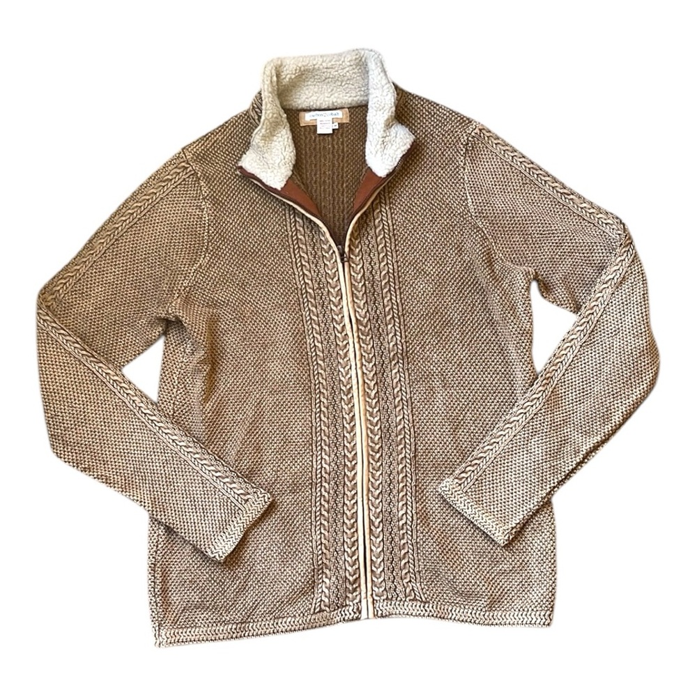 Men’s Carbon 2 Cobalt Wharf Brown Cable Knit Cotton Sweater, Size Medium